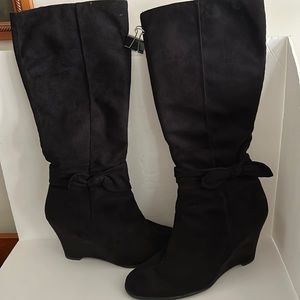 WOMENS BLACK SUEDE AMANDA SMITH CAREER KNEE HIGH BOOTS HEELS SHOES SIZE 9M